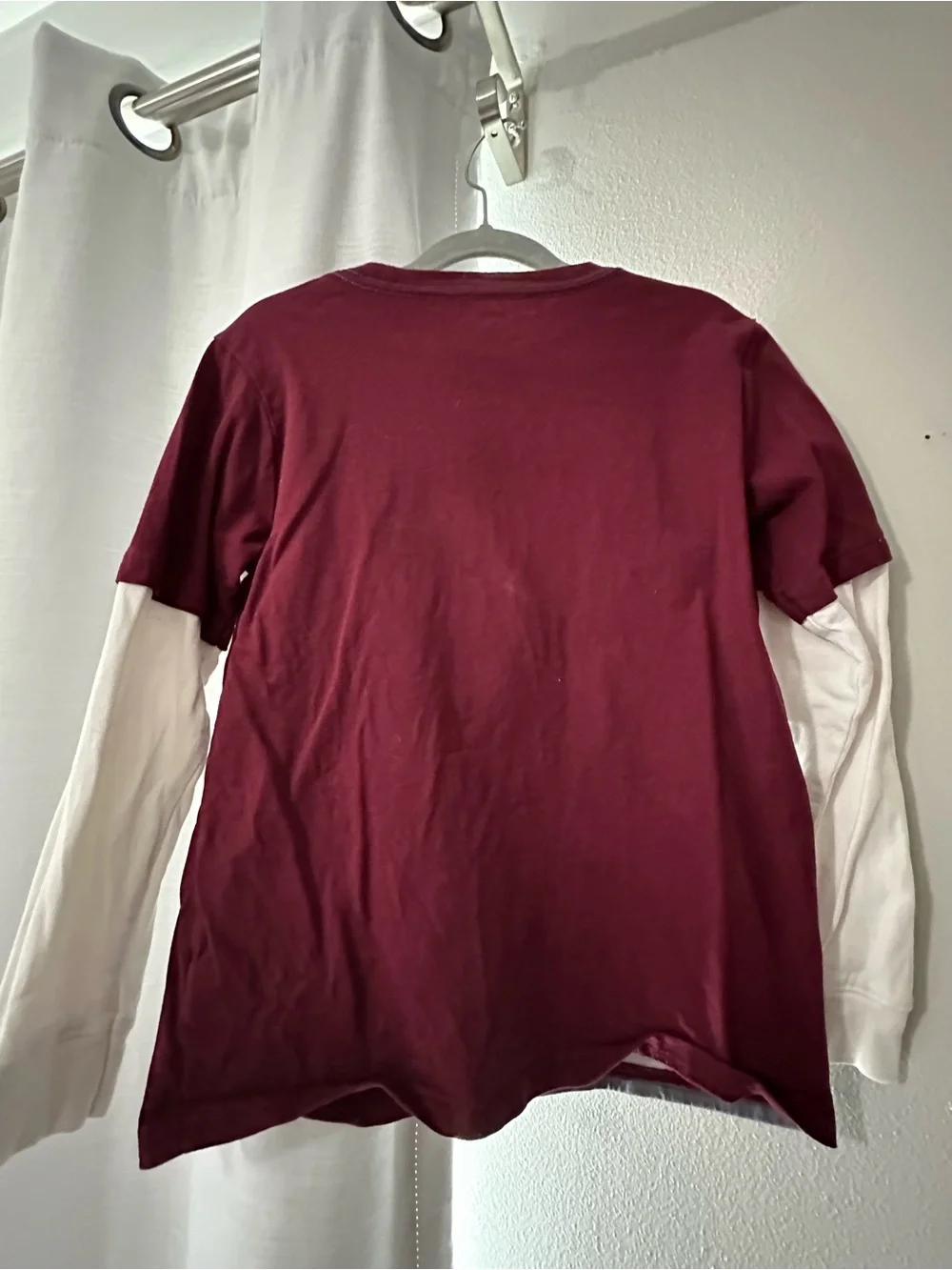 Kids Maroon Husky Gog Aplique Long Sleeve Tee with White Layered Sleeves